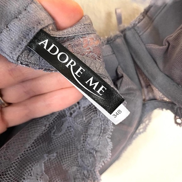 Adore me cute lace balconette bra 34b push up multi-way straps smoky grey - Picture 3 of 9